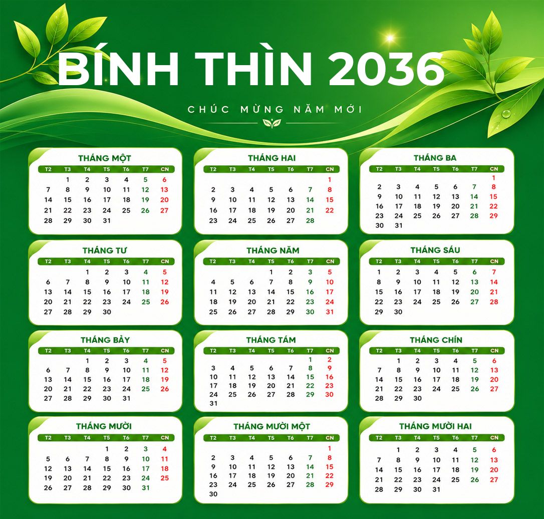 Xem lịch âm năm Bính Thìn 2036