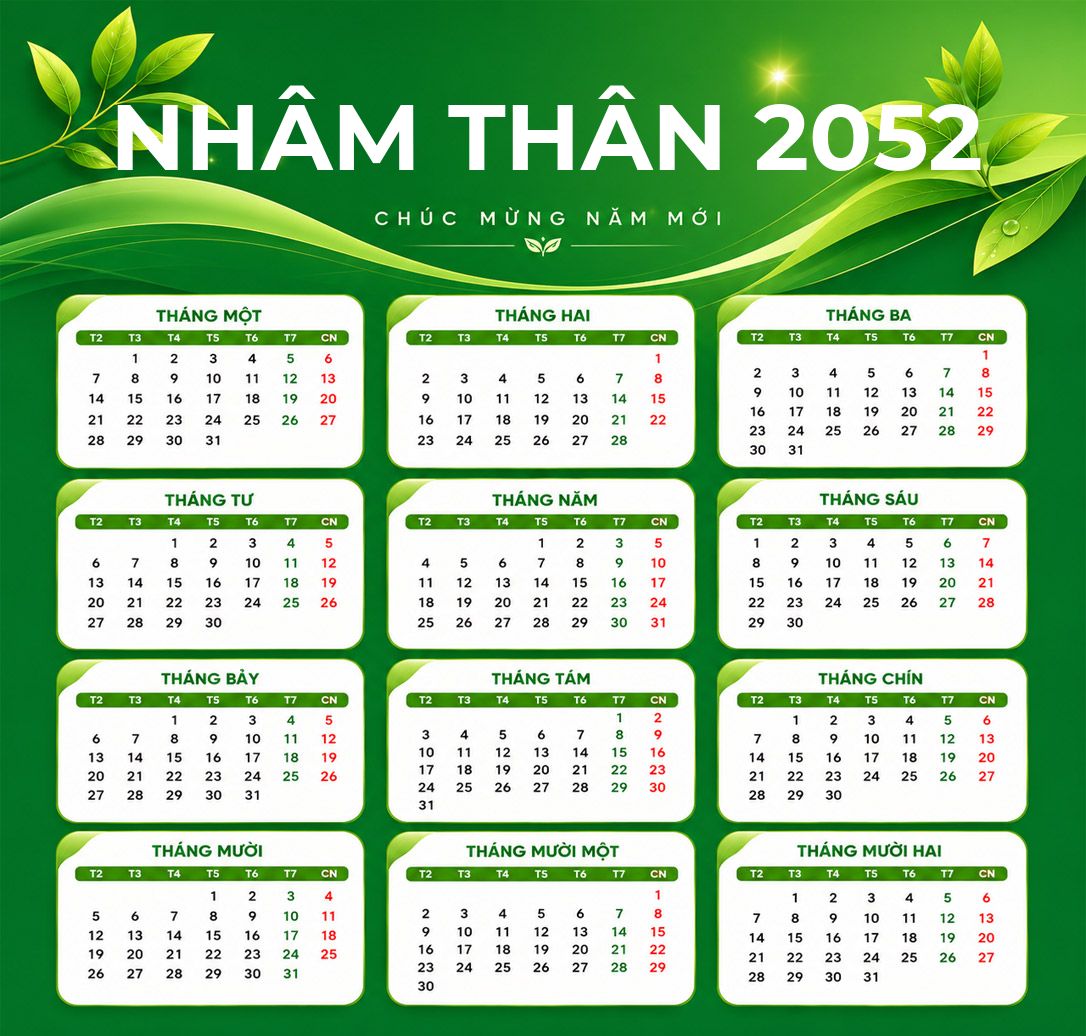 Xem lịch âm năm Nhâm Thân 2052