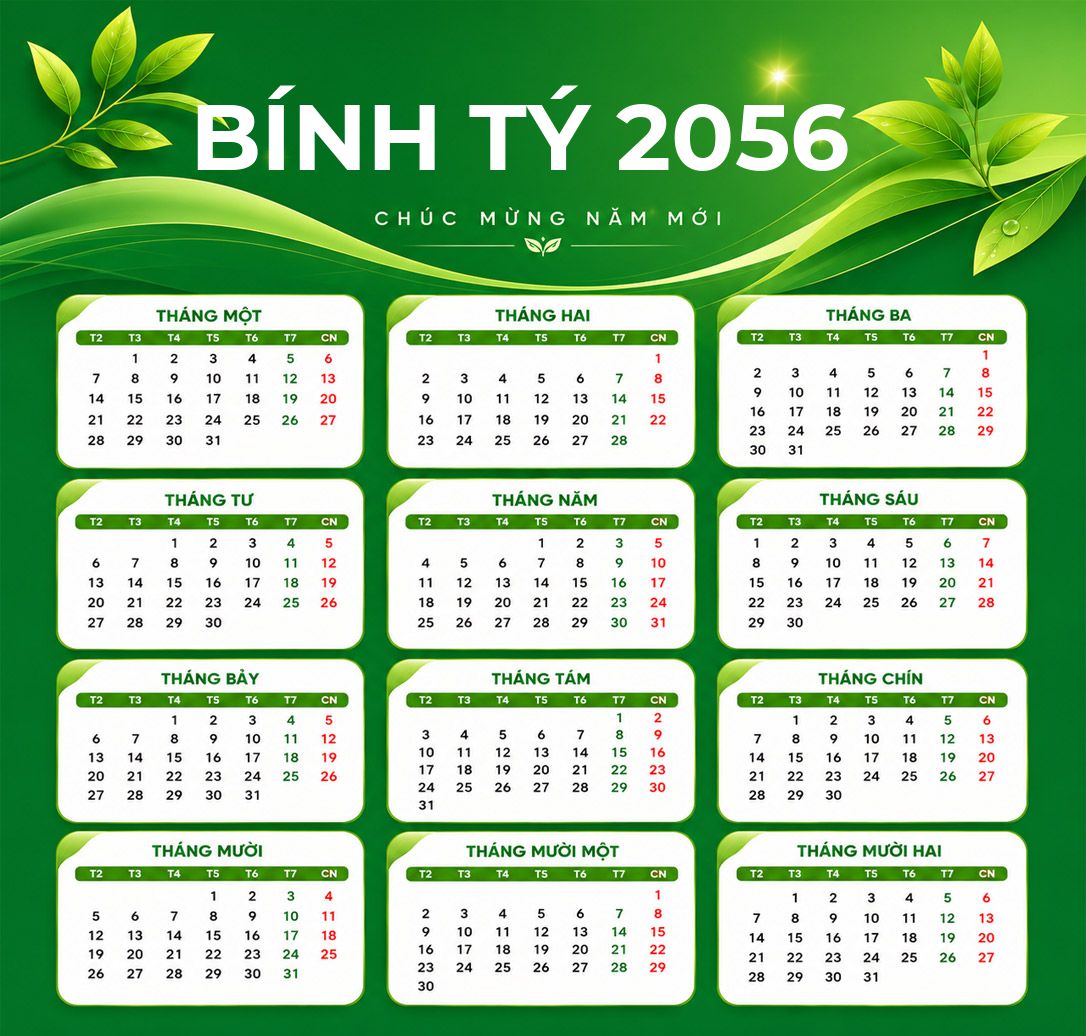 Xem lịch âm năm Bính Tý 2056