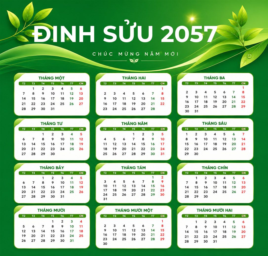 Xem lịch âm năm Đinh Sửu 2057