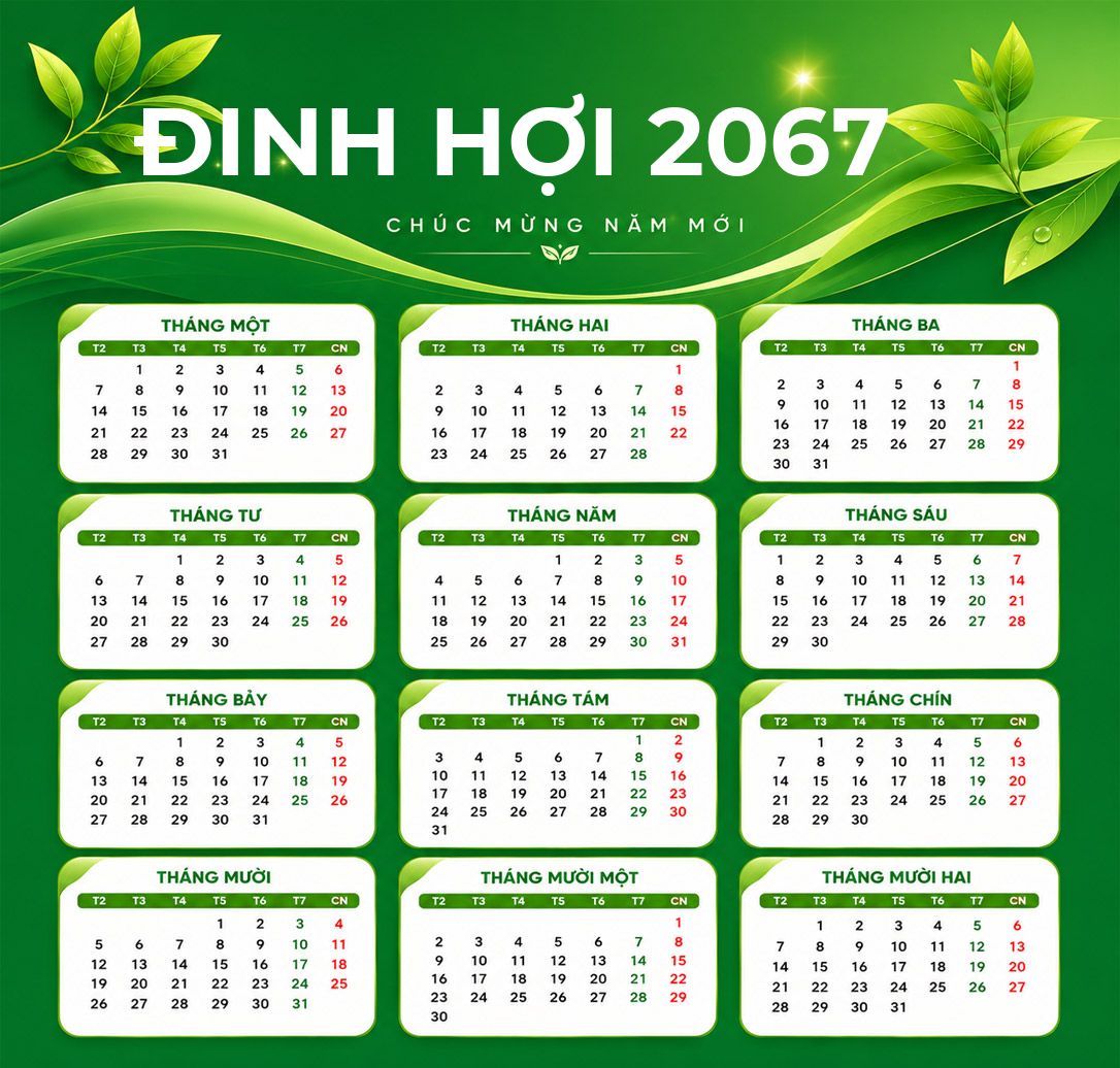 Xem lịch âm năm Đinh Hợi 2067