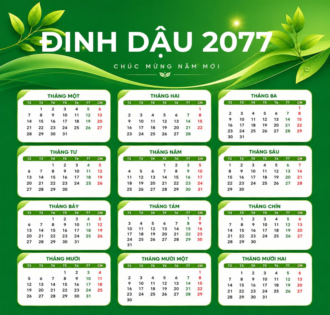 Xem lịch âm năm Đinh Dậu 2077