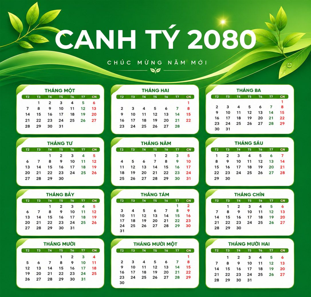 Xem lịch âm năm Canh Tý 2080